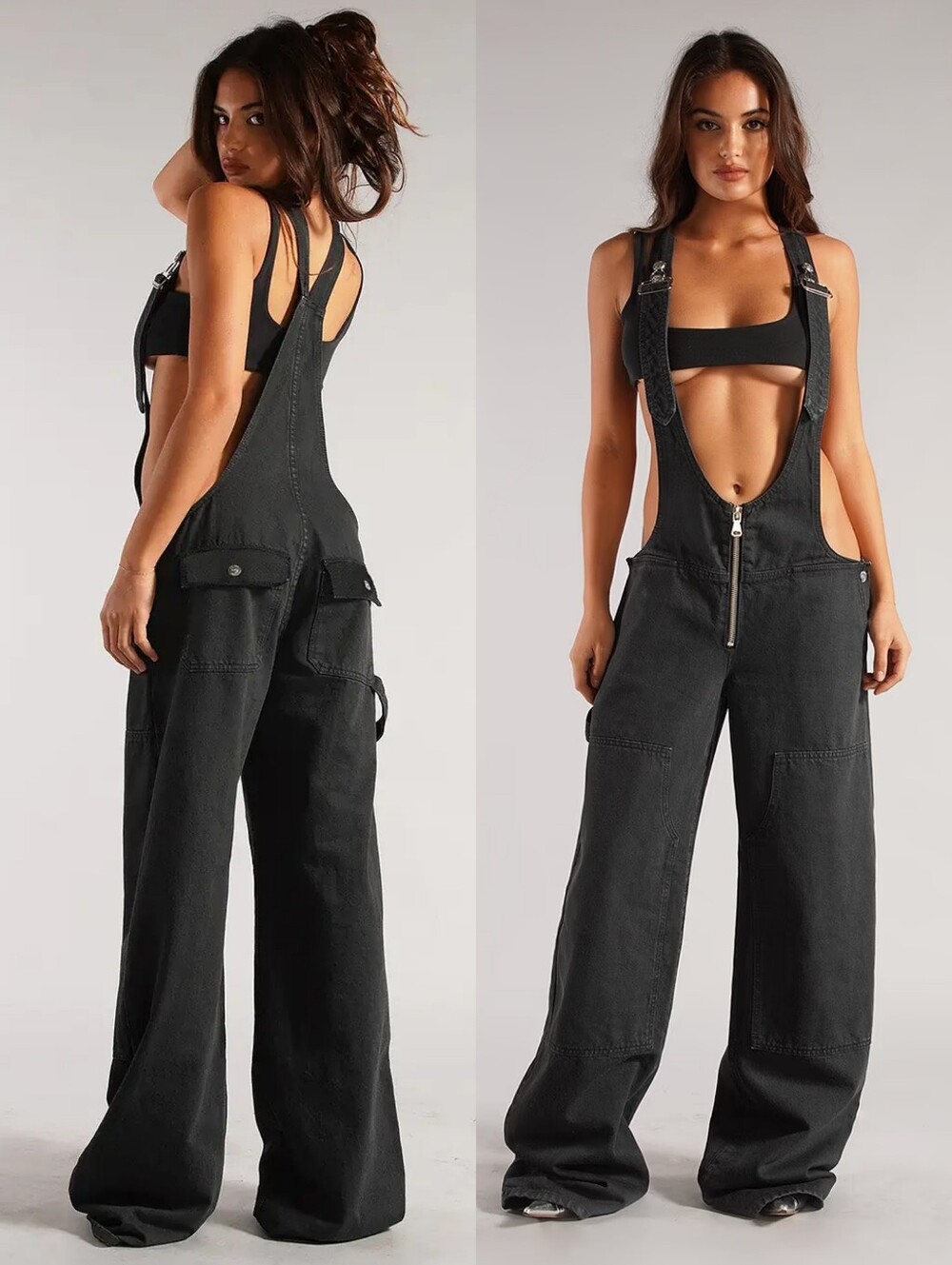 New Revice Los Angeles The Plunge Overalls Sz 24 Vintage Black Relaxed Baggy
